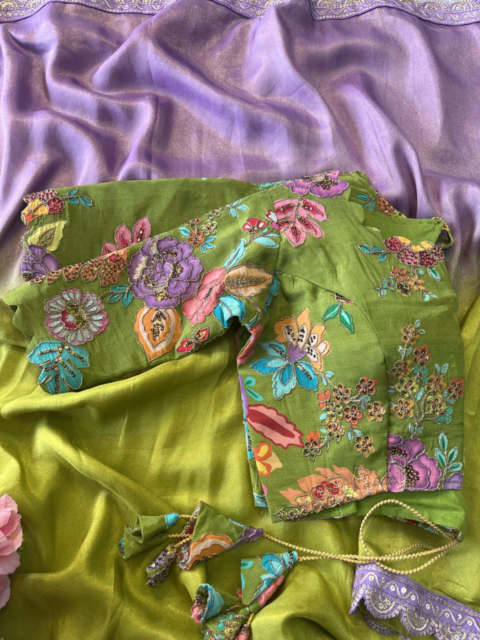 ✨ Lavender Lime Elegance – Designer Boutique Saree ✨