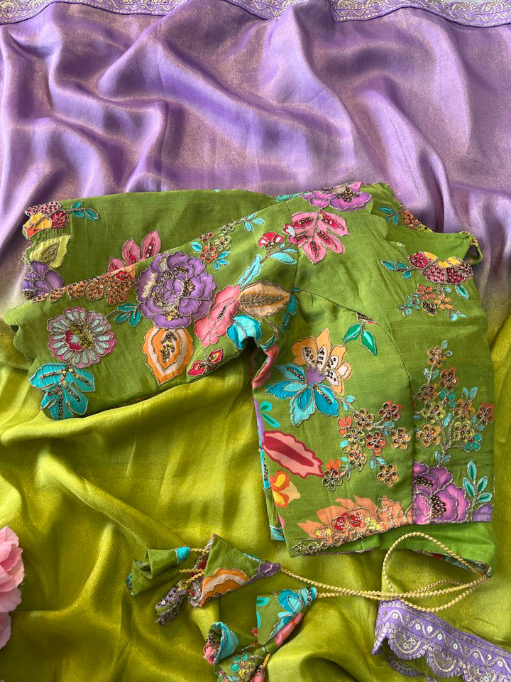 ✨ Lavender Lime Elegance – Designer Boutique Saree ✨