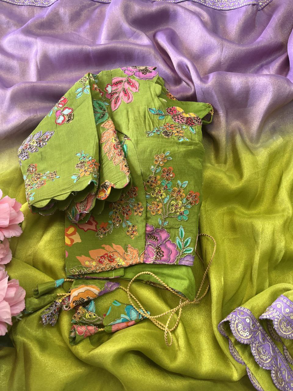 ✨ Lavender Lime Elegance – Designer Boutique Saree ✨