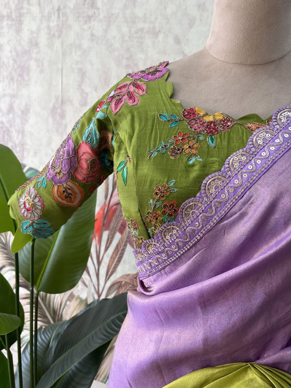 ✨ Lavender Lime Elegance – Designer Boutique Saree ✨