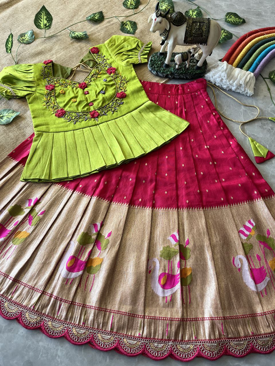 🦩 Flamingo Festive Charm – Kids Designer Lehenga Set 🦩