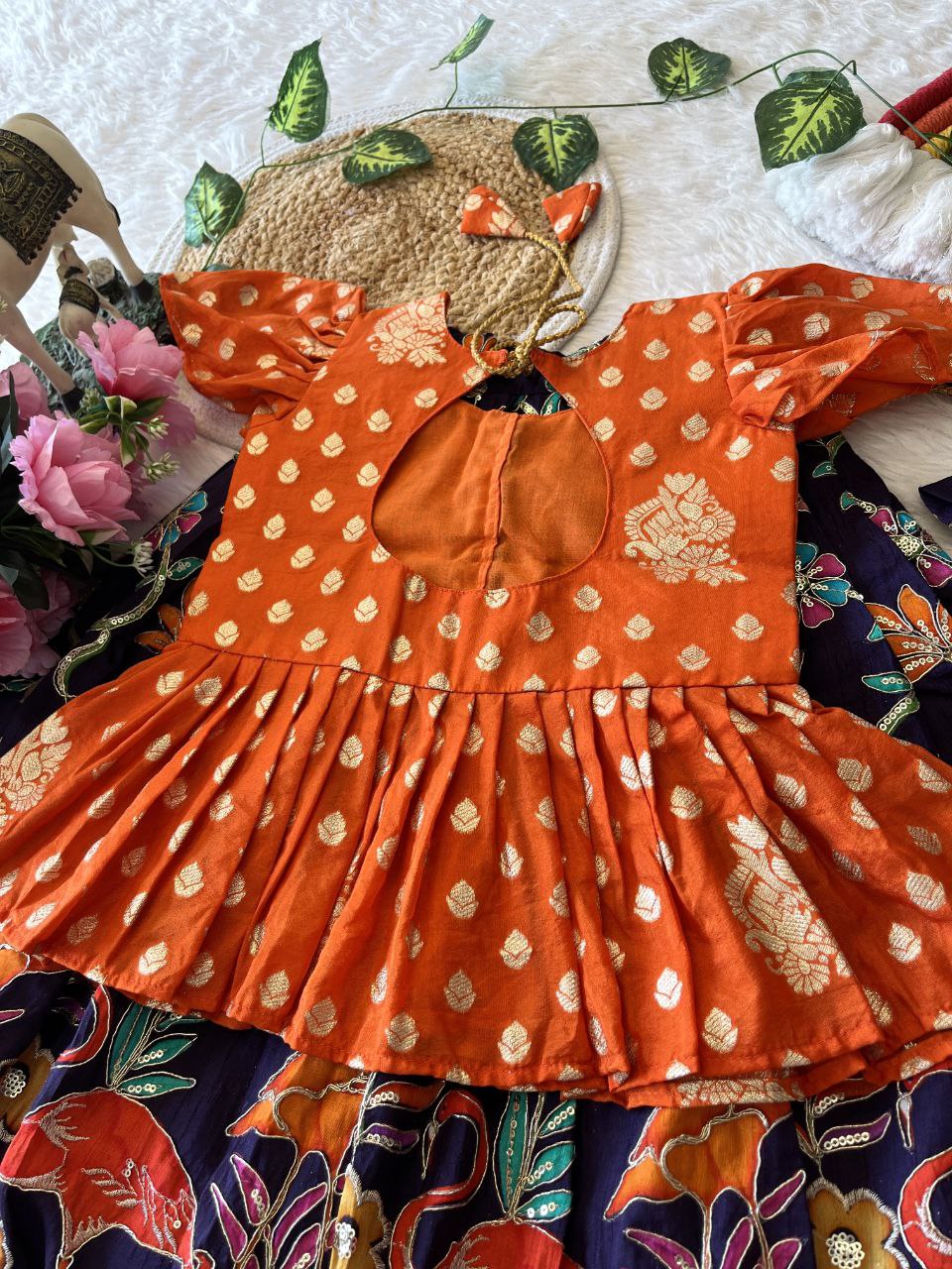 🌿 Flamingo Garden Glow – Kids Designer Lehenga Set 🌿