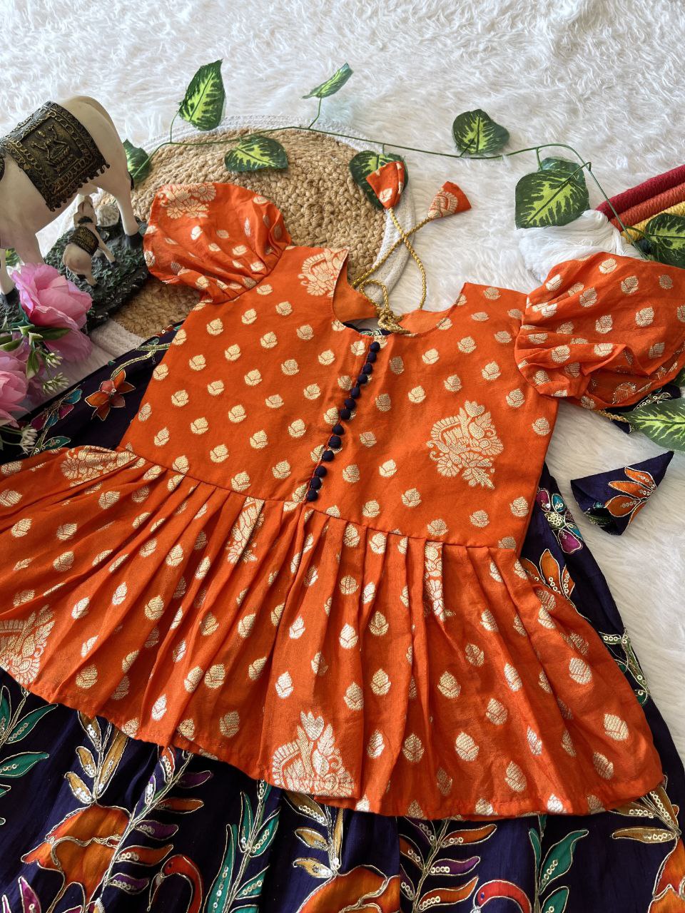 🌿 Flamingo Garden Glow – Kids Designer Lehenga Set 🌿