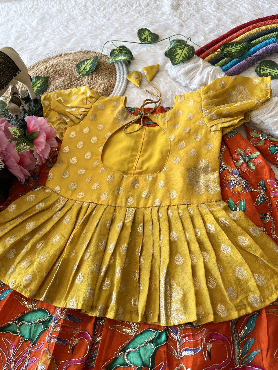 🌿 Flamingo Garden Glow – Kids Designer Lehenga Set 🌿