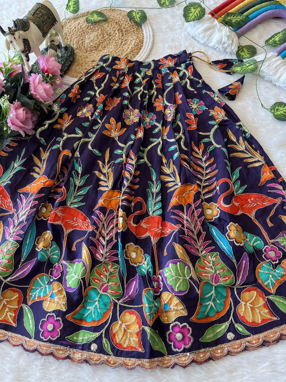 🌿 Flamingo Garden Glow – Kids Designer Lehenga Set 🌿