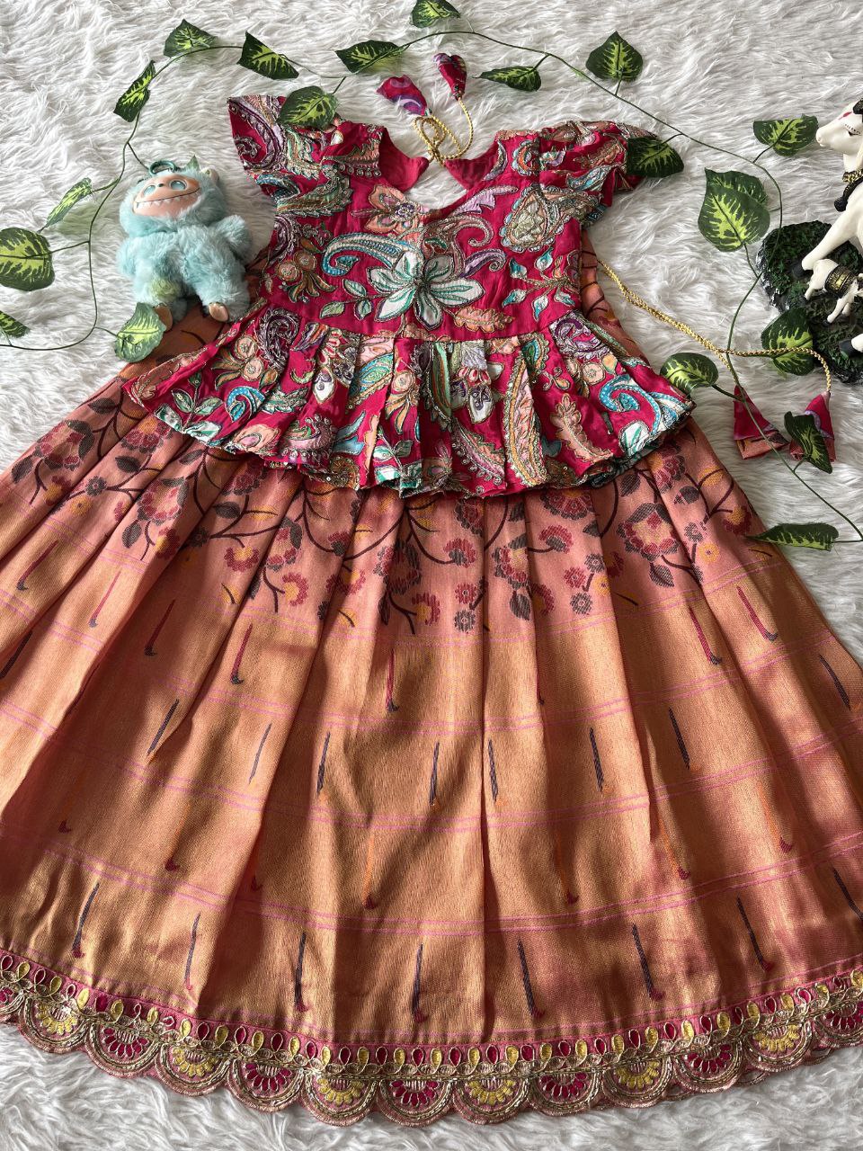 👑 Royal Heritage Bloom – Kids Designer Lehenga Set 👑