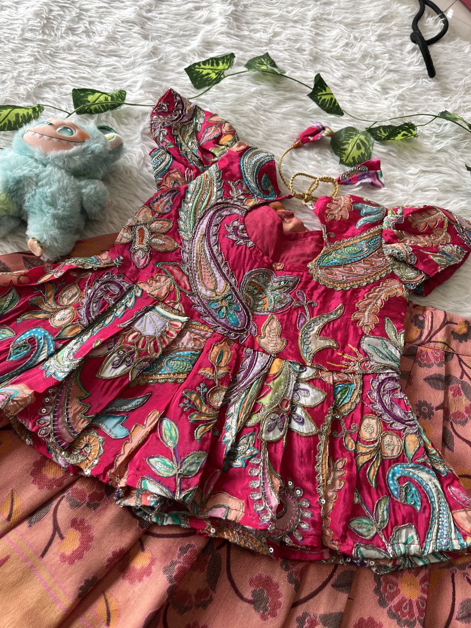 👑 Royal Heritage Bloom – Kids Designer Lehenga Set 👑
