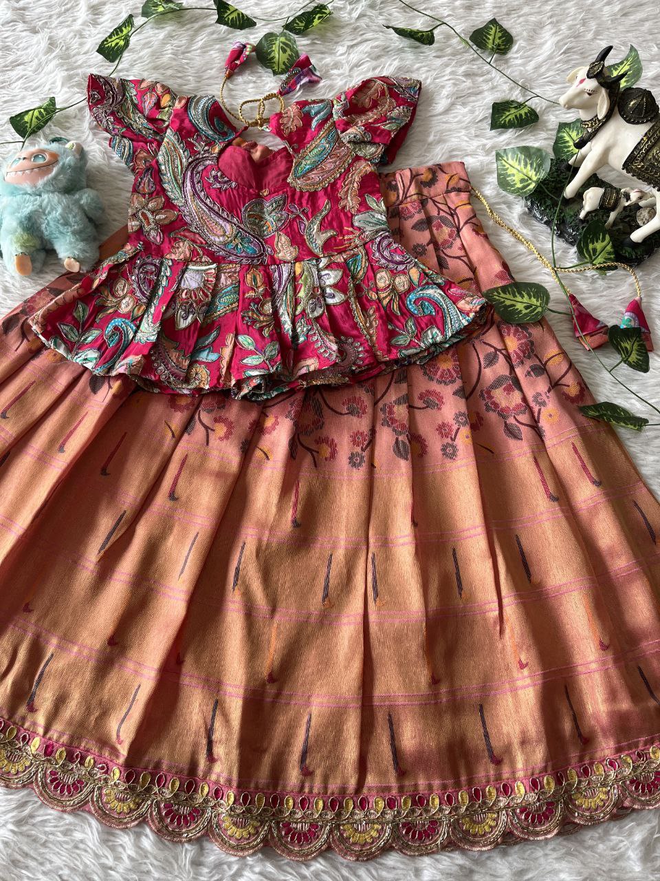 👑 Royal Heritage Bloom – Kids Designer Lehenga Set 👑