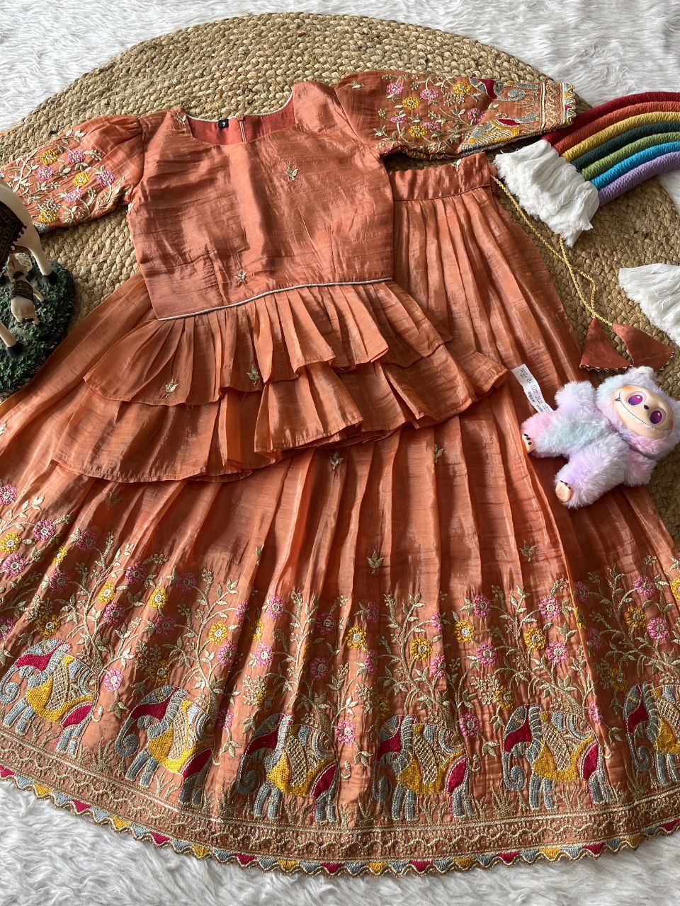 💎 Golden Elephant Royale – Kids Designer Lehenga Set 💎
