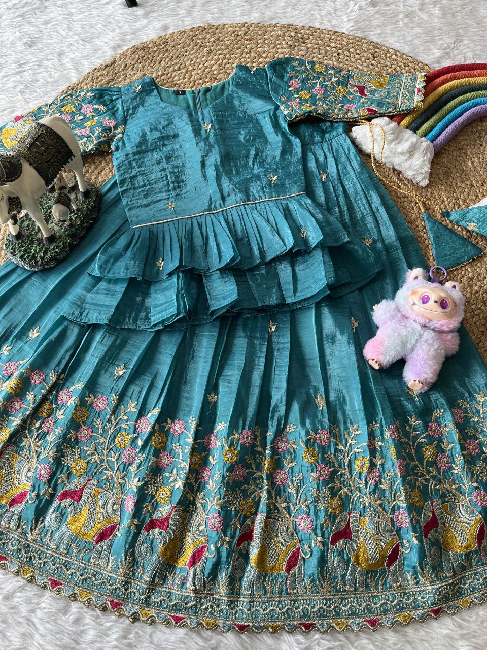 💎 Golden Elephant Royale – Kids Designer Lehenga Set 💎