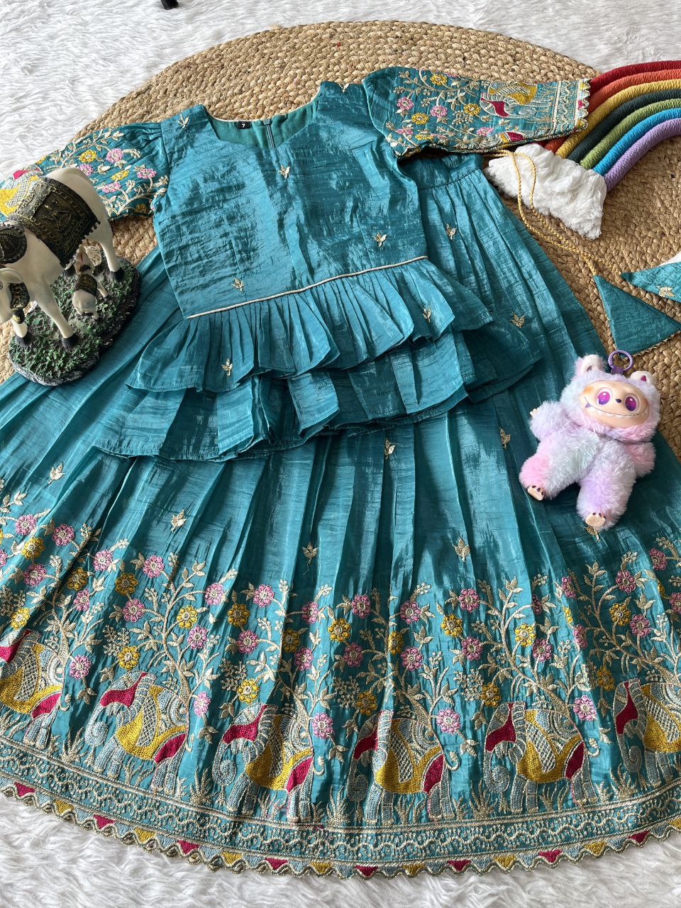 💎 Golden Elephant Royale – Kids Designer Lehenga Set 💎