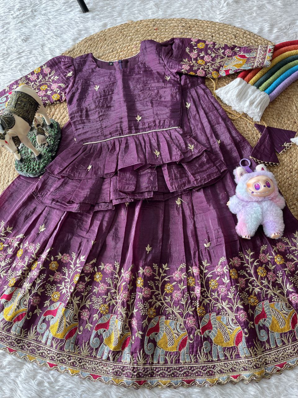 💎 Golden Elephant Royale – Kids Designer Lehenga Set 💎