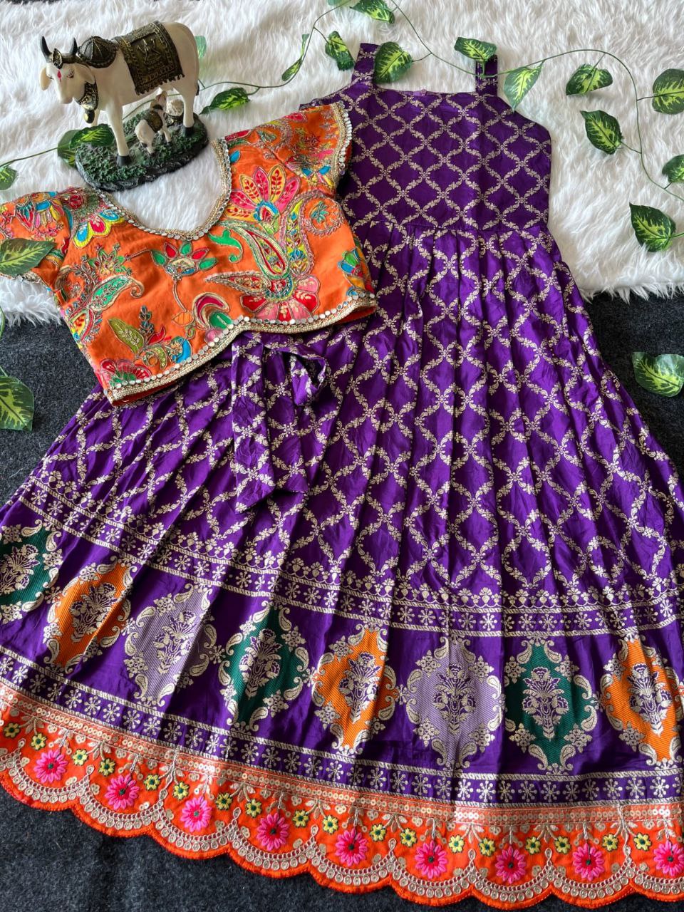 ❤️ Mirror Zari Elegance – Kids Gown with Coat Set ❤️