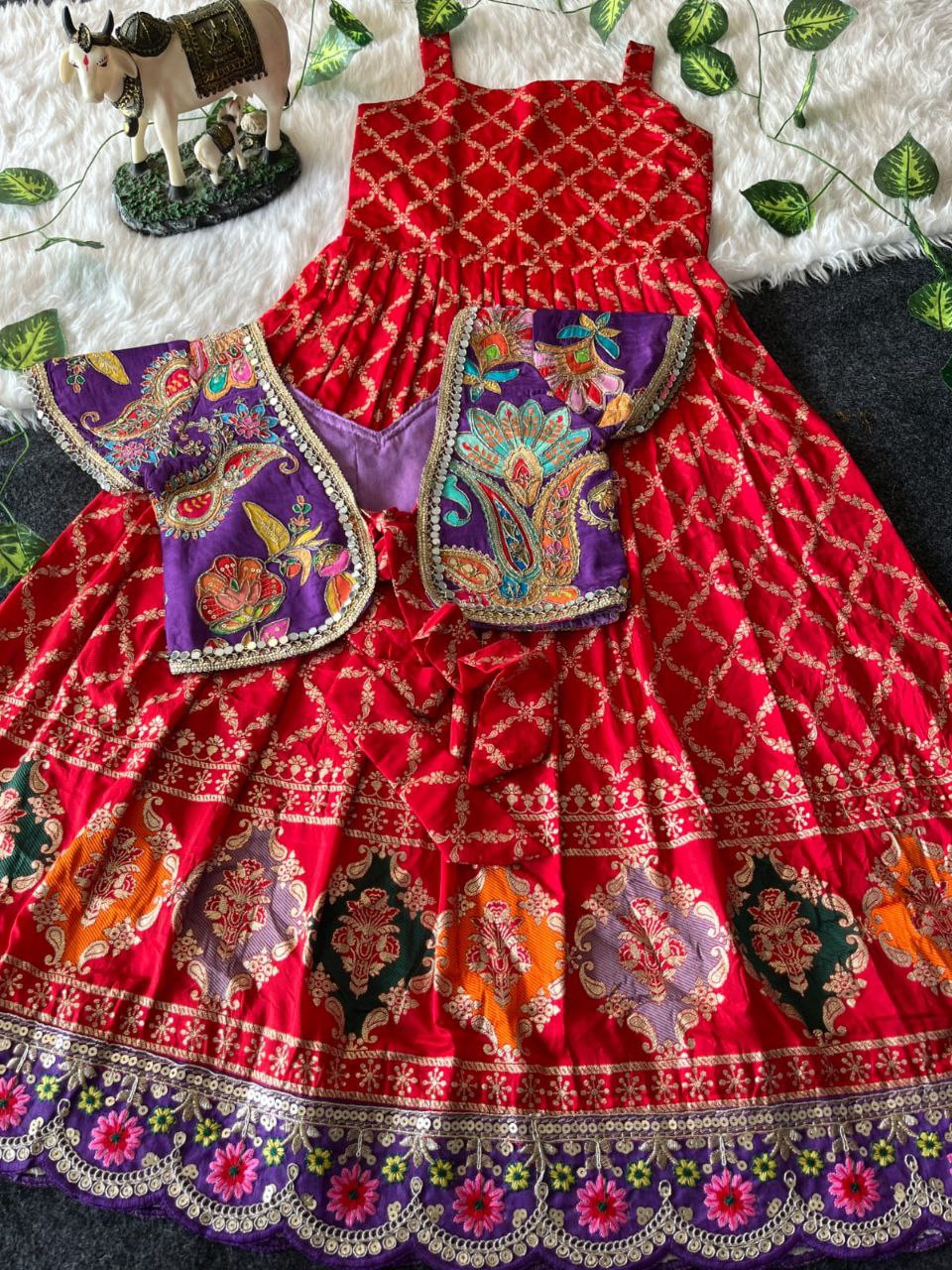 ❤️ Mirror Zari Elegance – Kids Gown with Coat Set ❤️