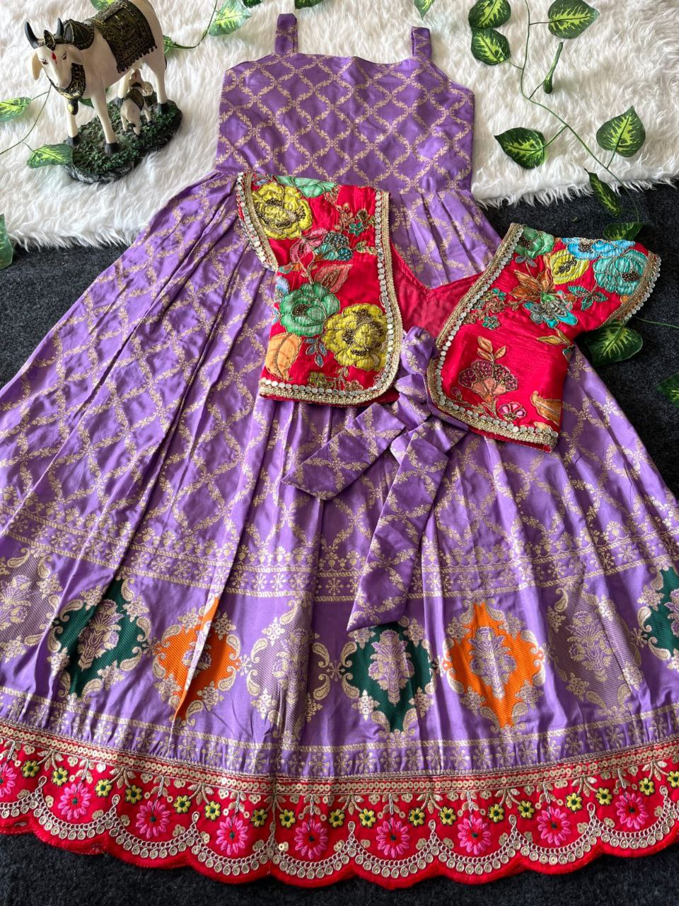 ❤️ Mirror Zari Elegance – Kids Gown with Coat Set ❤️