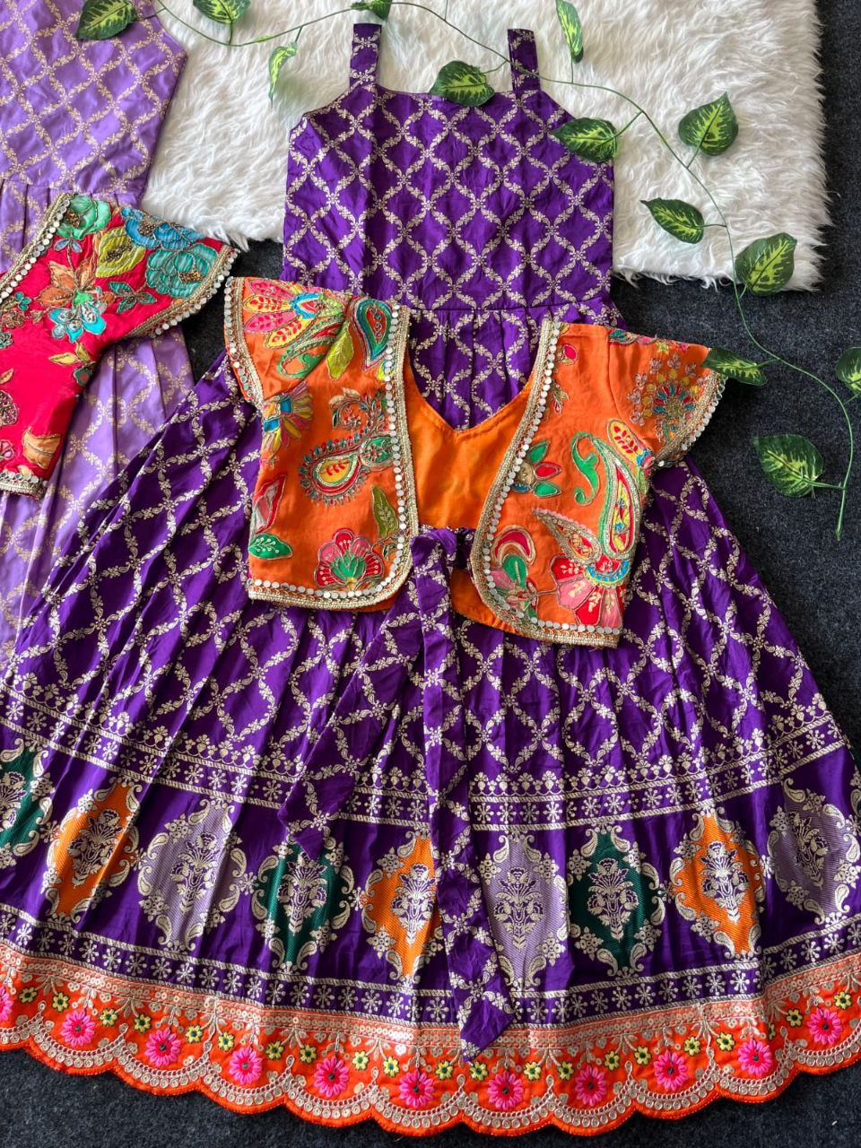 ❤️ Mirror Zari Elegance – Kids Gown with Coat Set ❤️
