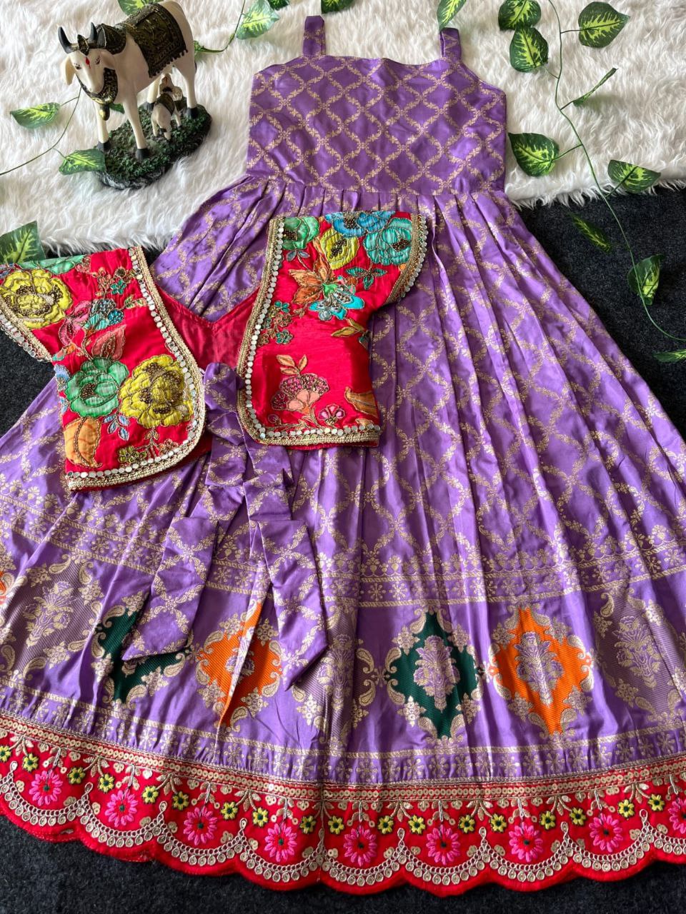 ❤️ Mirror Zari Elegance – Kids Gown with Coat Set ❤️