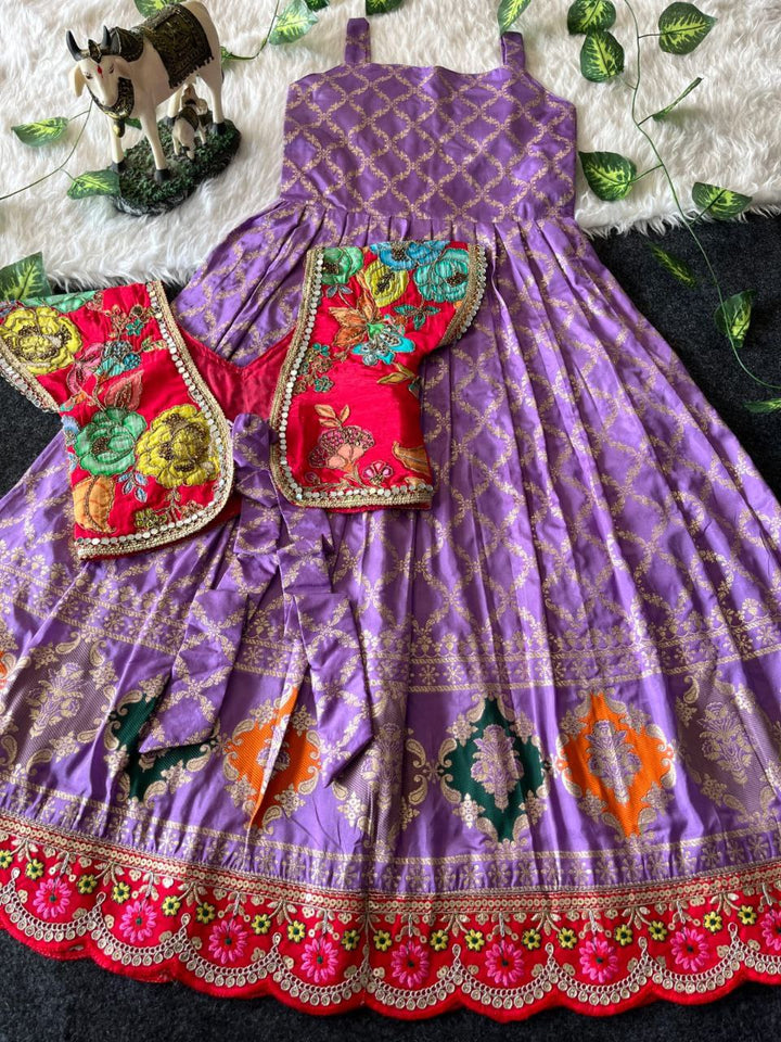 ❤️ Mirror Zari Elegance – Kids Gown with Coat Set ❤️