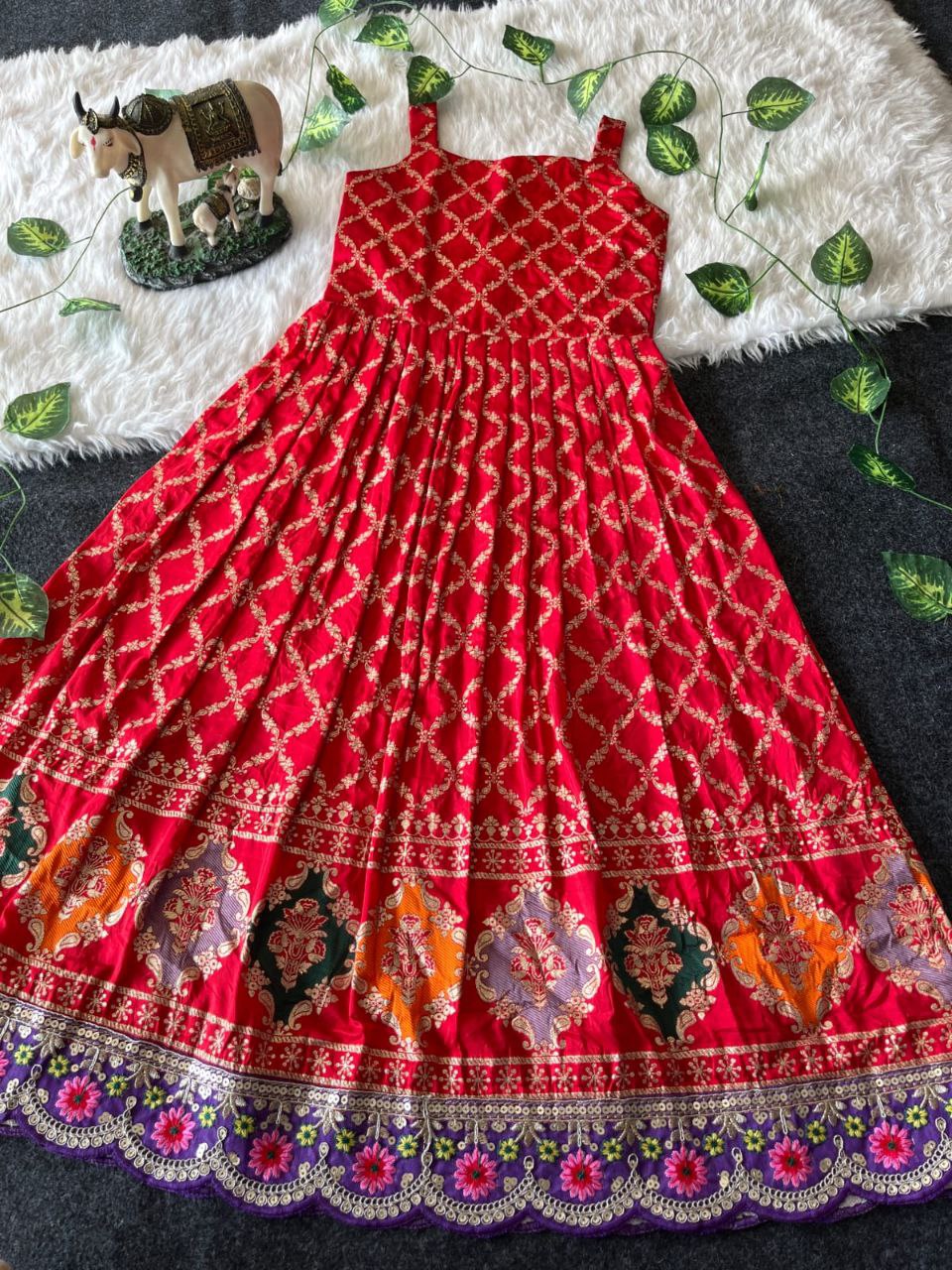 ❤️ Mirror Zari Elegance – Kids Gown with Coat Set ❤️