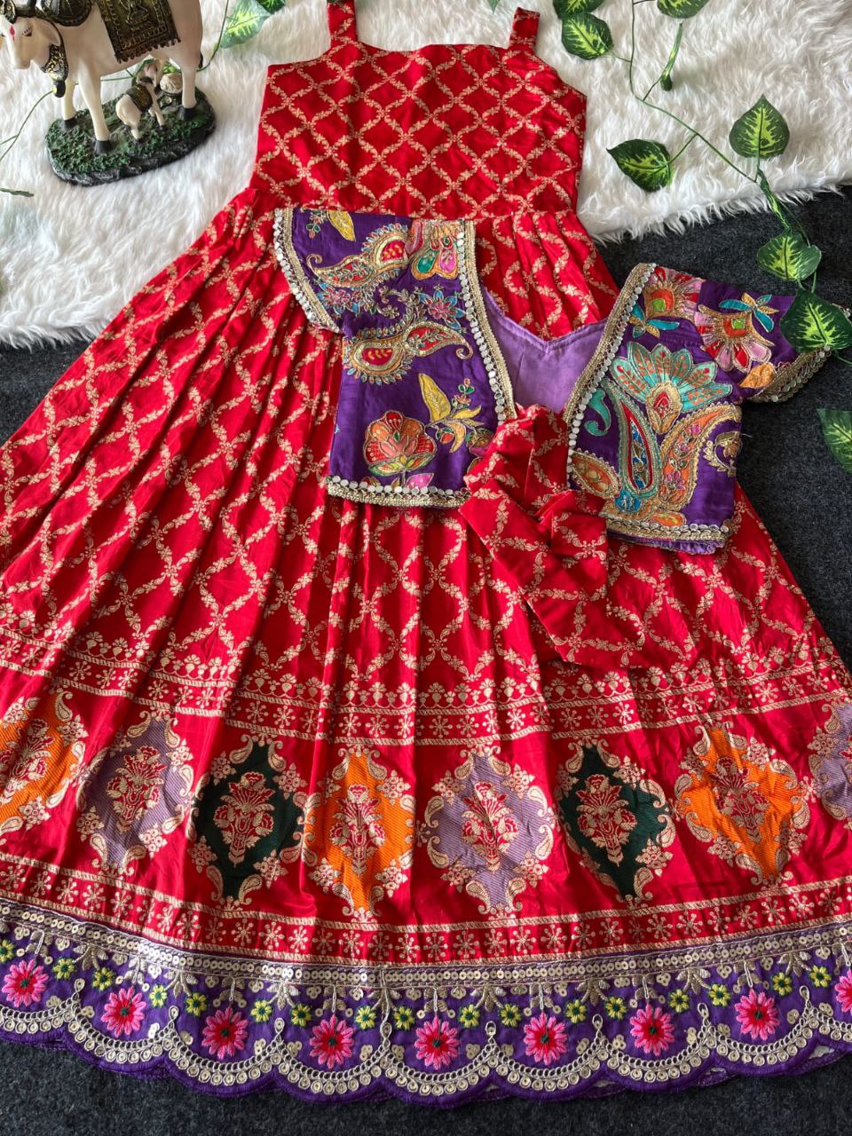 ❤️ Mirror Zari Elegance – Kids Gown with Coat Set ❤️