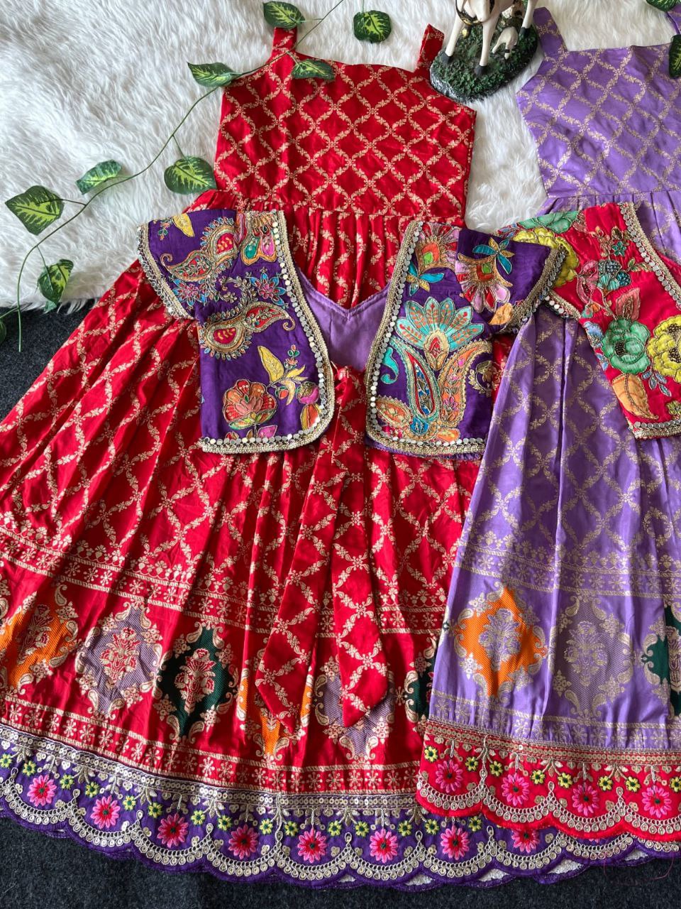 ❤️ Mirror Zari Elegance – Kids Gown with Coat Set ❤️