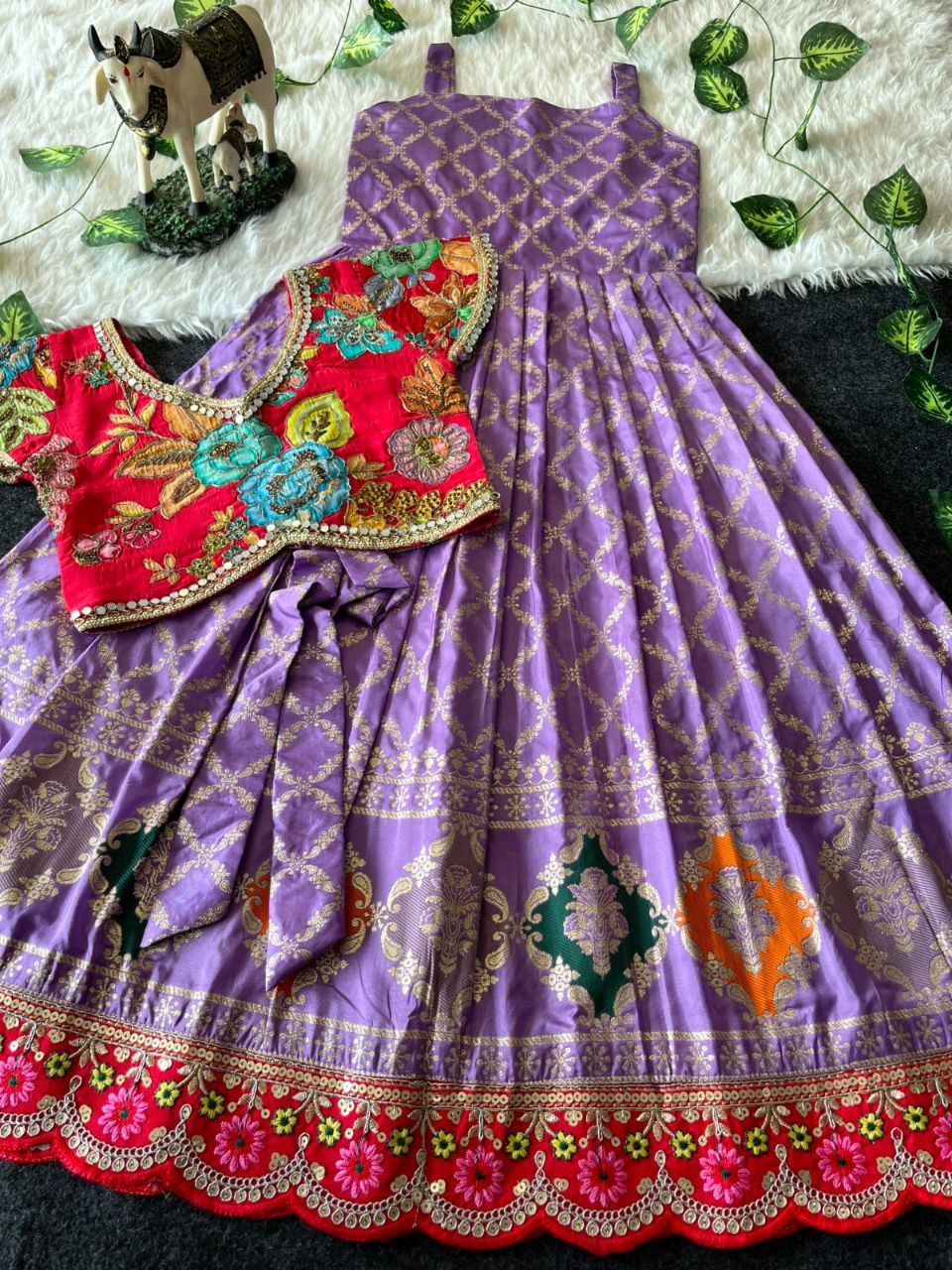 ❤️ Mirror Zari Elegance – Kids Gown with Coat Set ❤️