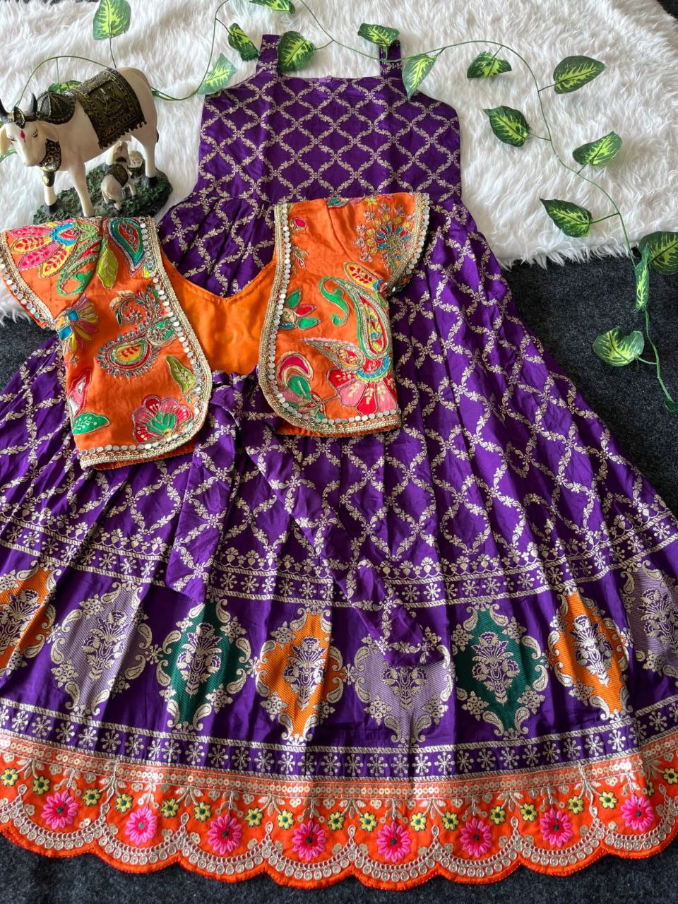 ❤️ Mirror Zari Elegance – Kids Gown with Coat Set ❤️