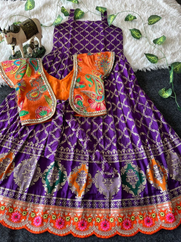 ❤️ Mirror Zari Elegance – Kids Gown with Coat Set ❤️