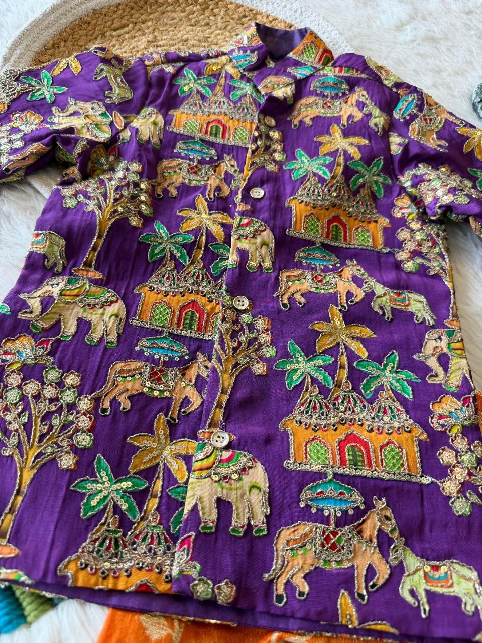 Trending Boys Dhoti Kurta Set – Embroidered Viscose Crepe Kurta with Zari Woven Tissue Dhoti