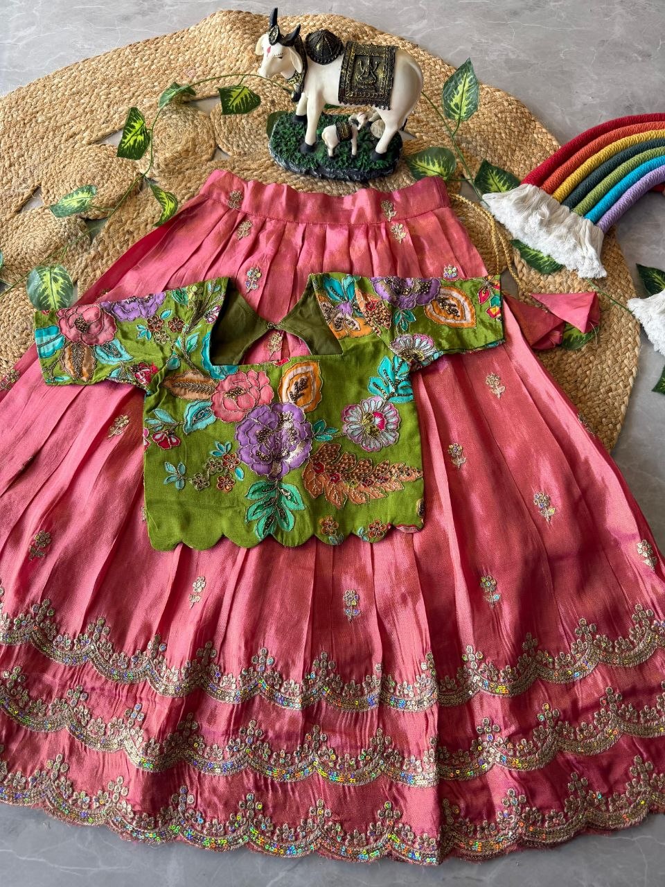 💚💖 Festive Glam | Pink & Lime Green Lehenga Set 💖💚