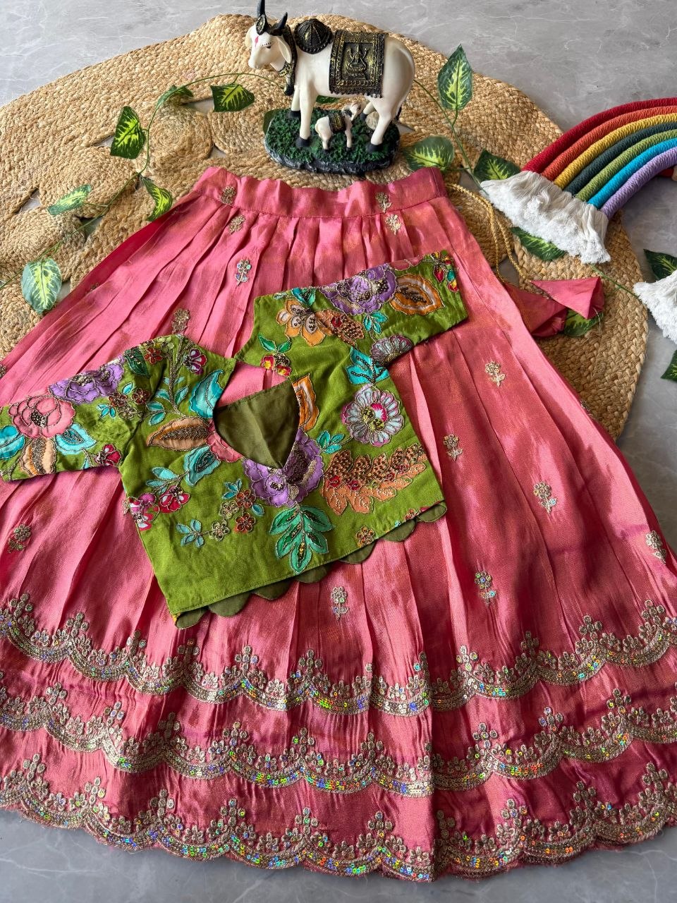 💚💖 Festive Glam | Pink & Lime Green Lehenga Set 💖💚