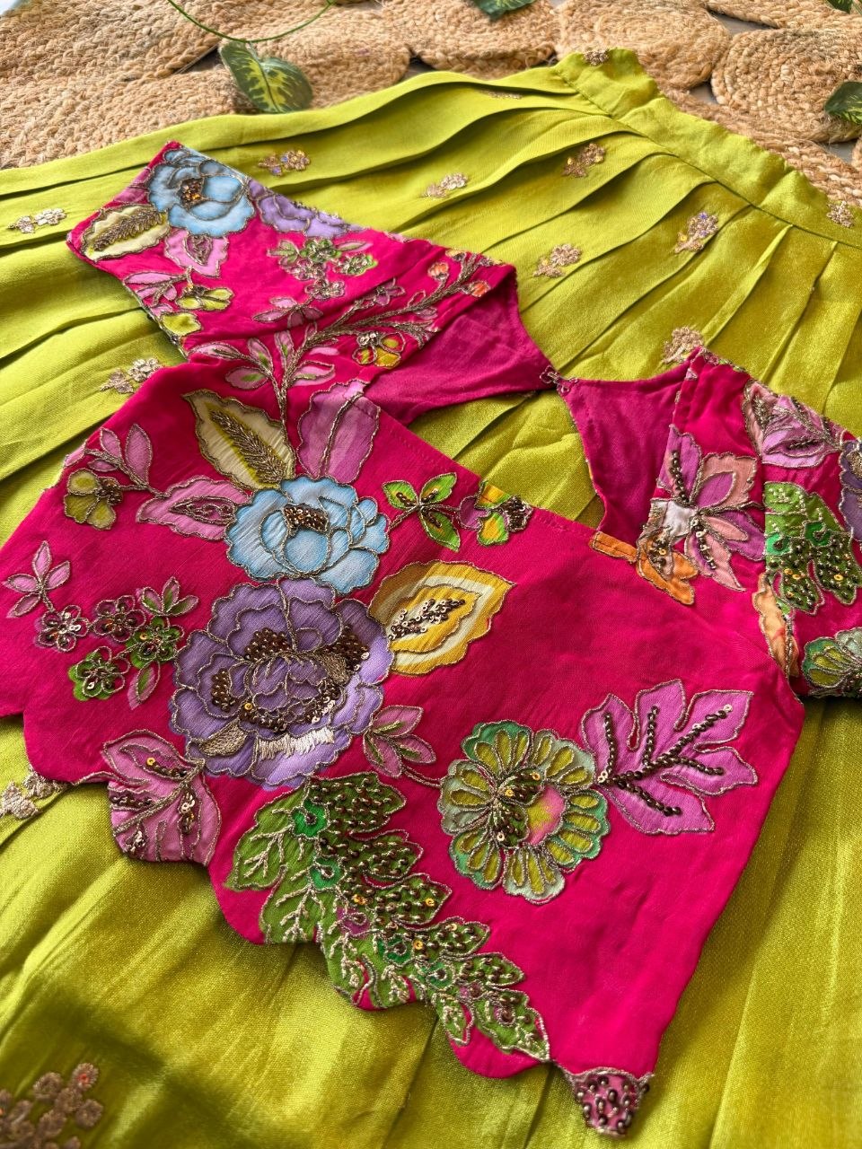 💚💖 Festive Glam | Pink & Lime Green Lehenga Set 💖💚