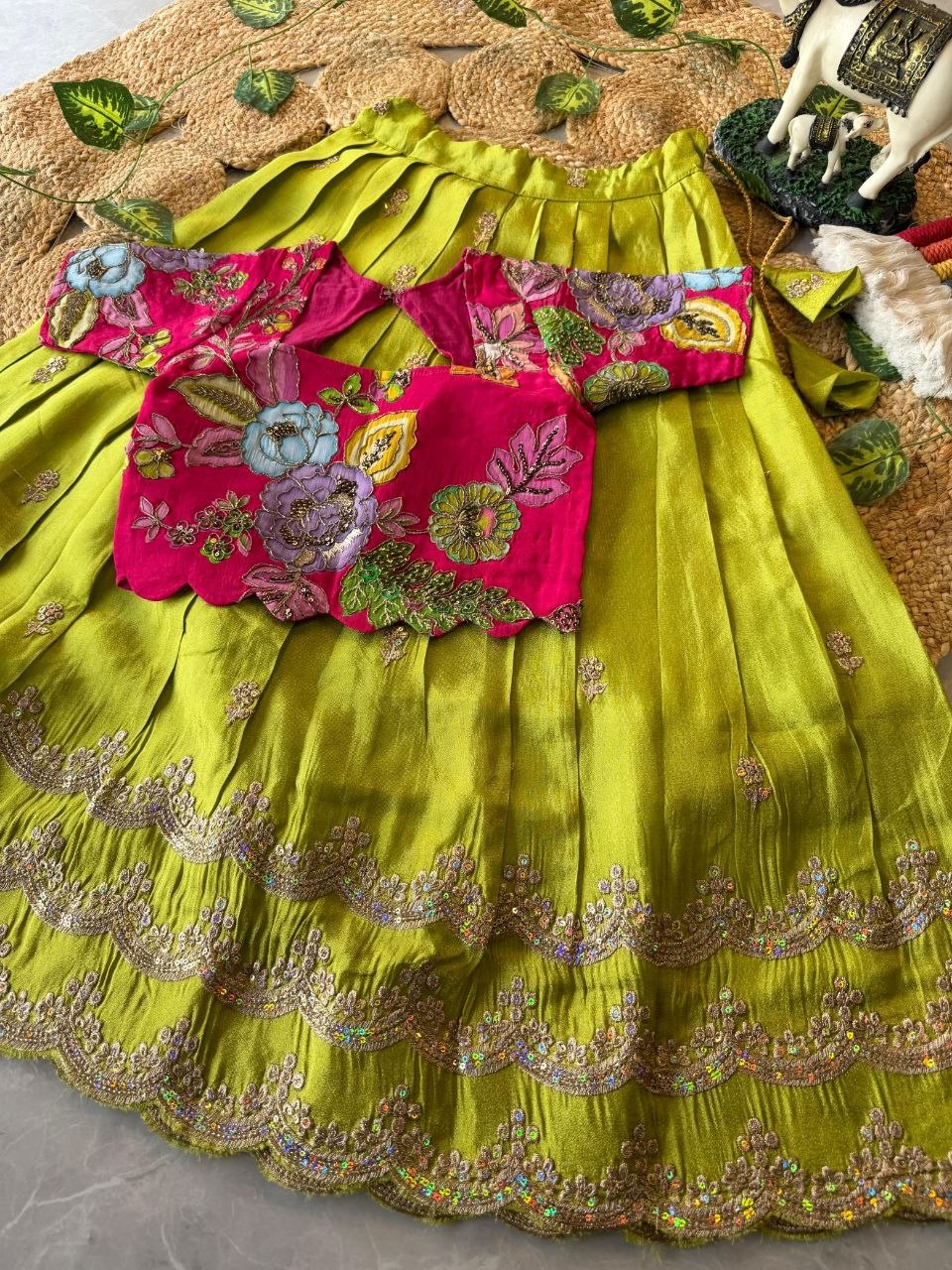 💚💖 Festive Glam | Pink & Lime Green Lehenga Set 💖💚
