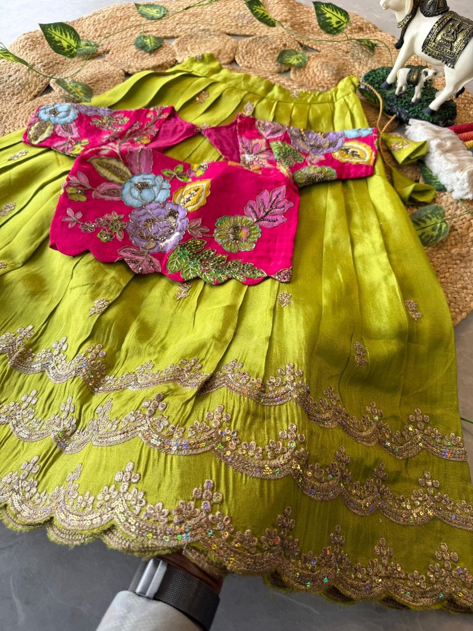 💚💖 Festive Glam | Pink & Lime Green Lehenga Set 💖💚