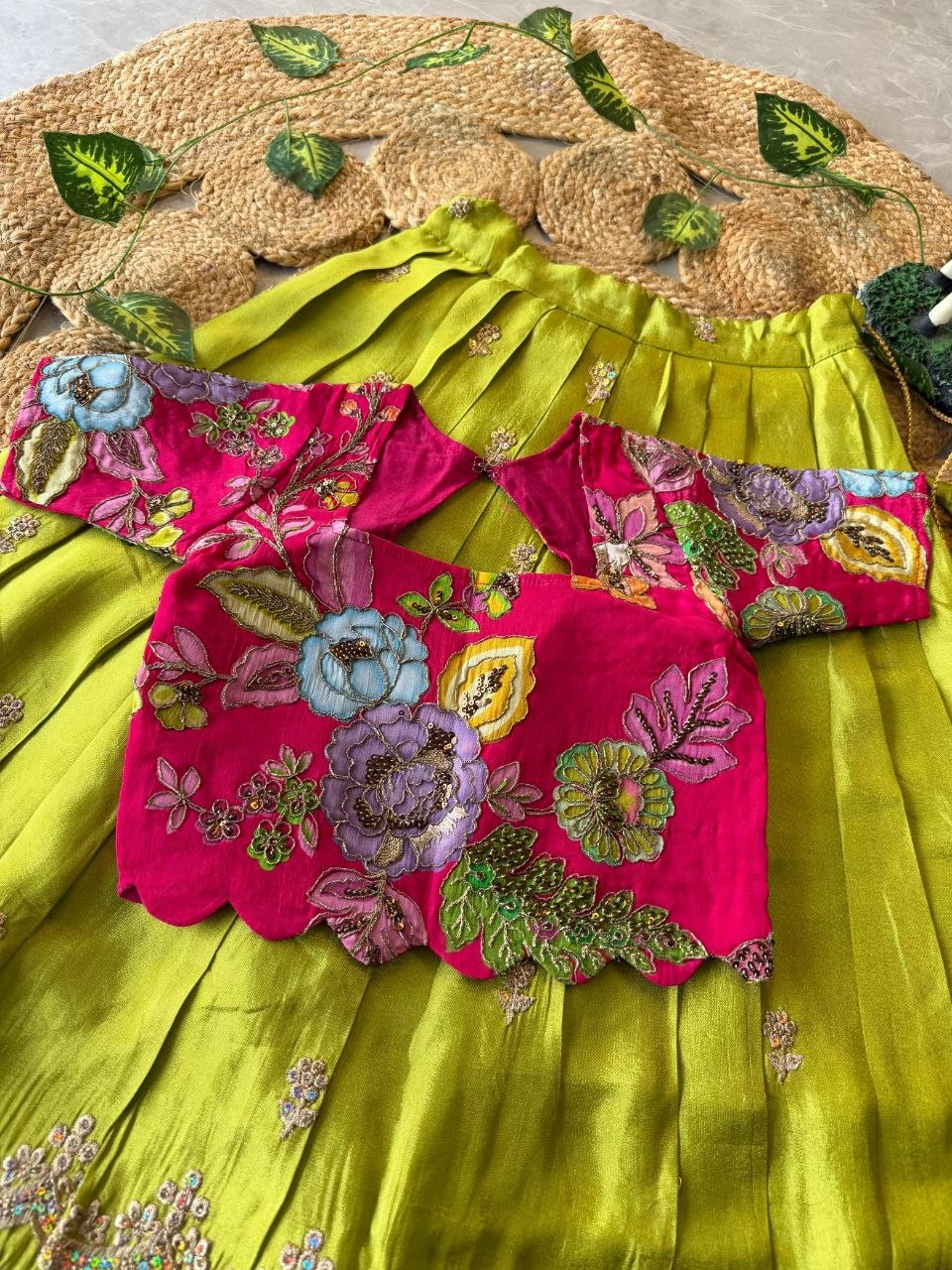 💚💖 Festive Glam | Pink & Lime Green Lehenga Set 💖💚