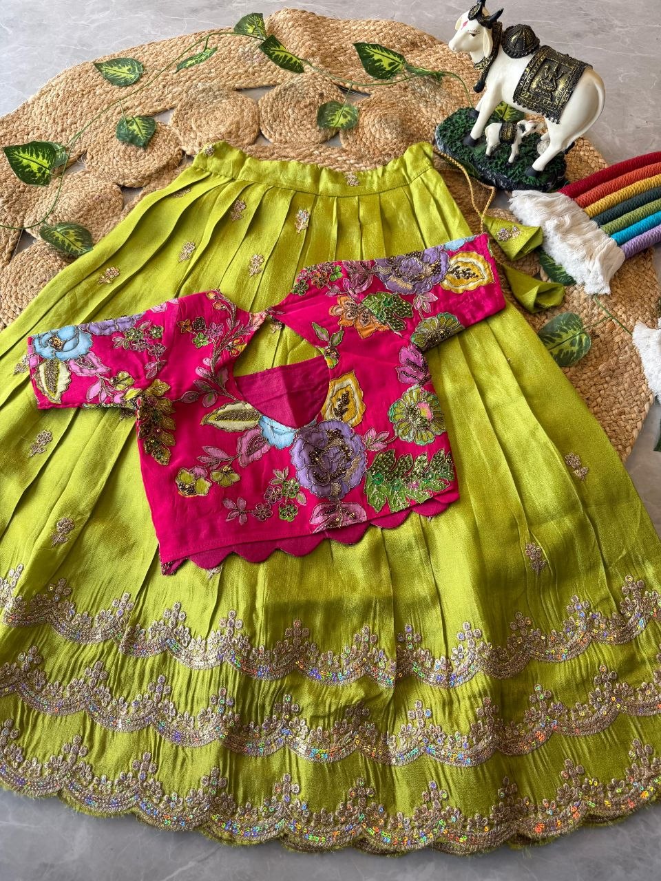 💚💖 Festive Glam | Pink & Lime Green Lehenga Set 💖💚