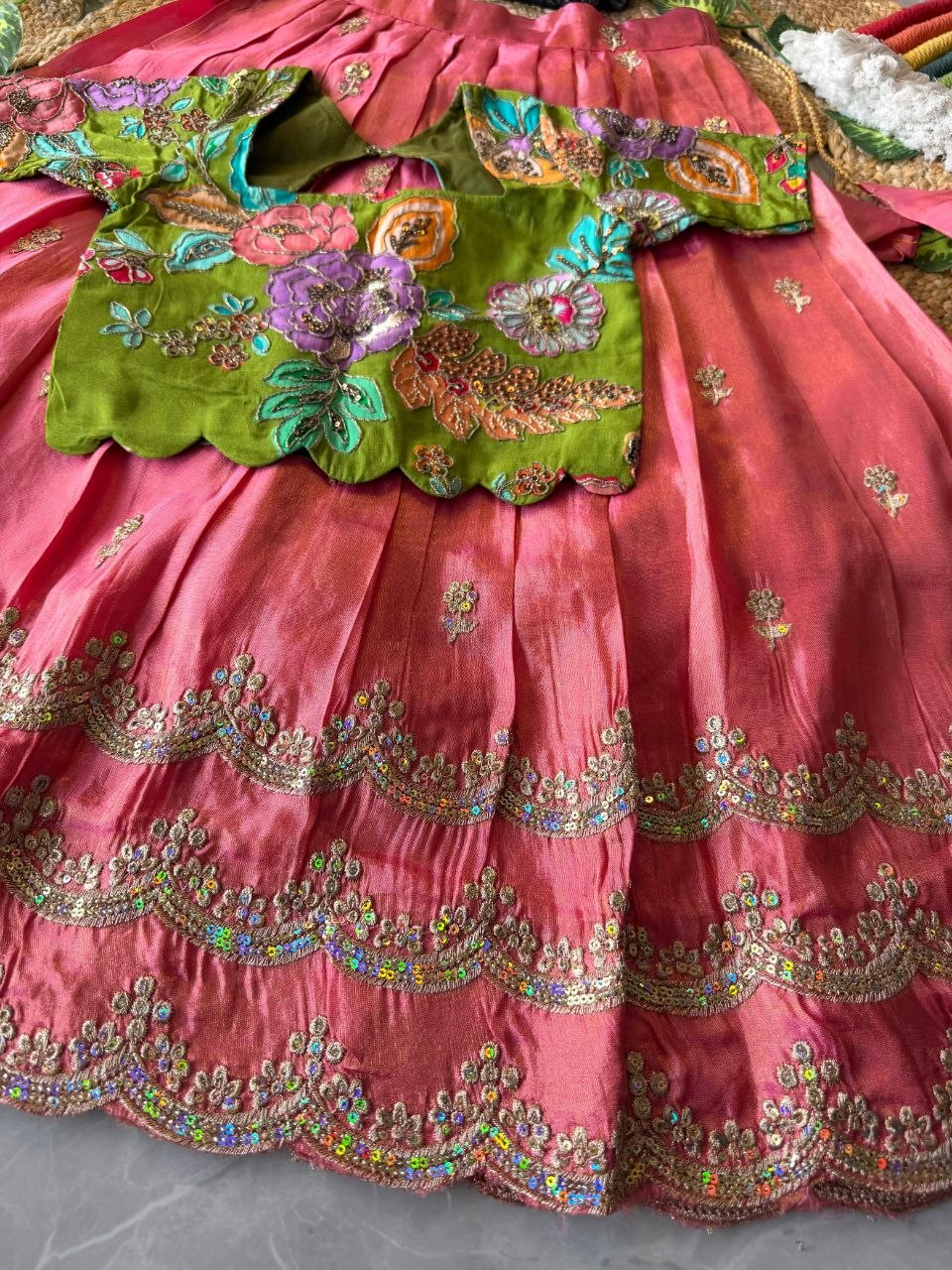 💚💖 Festive Glam | Pink & Lime Green Lehenga Set 💖💚