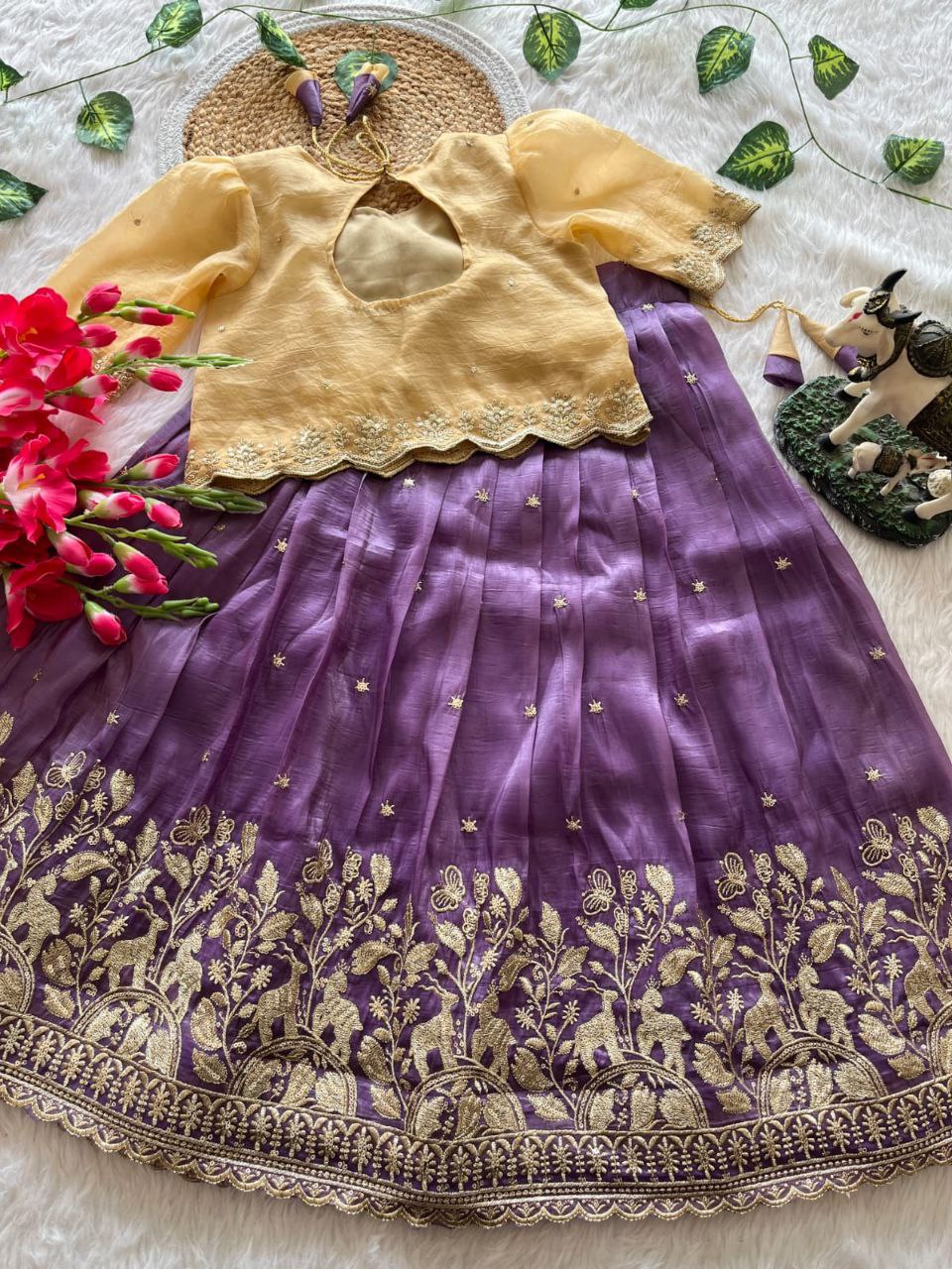 ✨ Golden Grace Tradition – Kids Designer Lehenga Set ✨