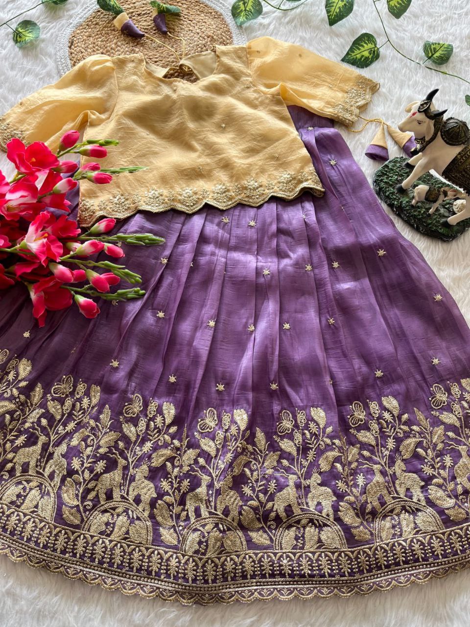 ✨ Golden Grace Tradition – Kids Designer Lehenga Set ✨