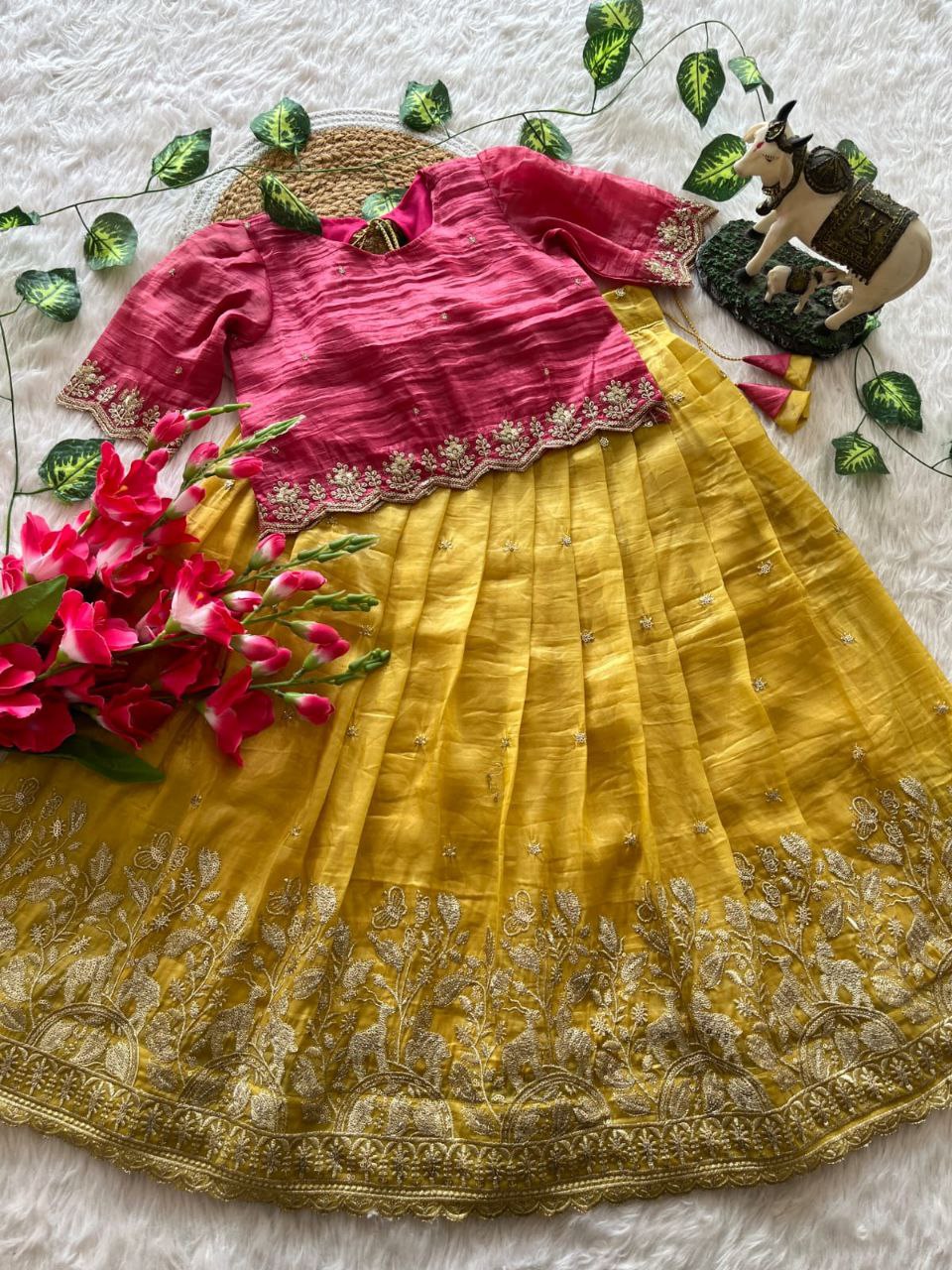 ✨ Golden Grace Tradition – Kids Designer Lehenga Set ✨