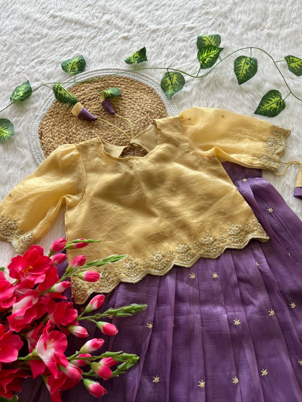 ✨ Golden Grace Tradition – Kids Designer Lehenga Set ✨