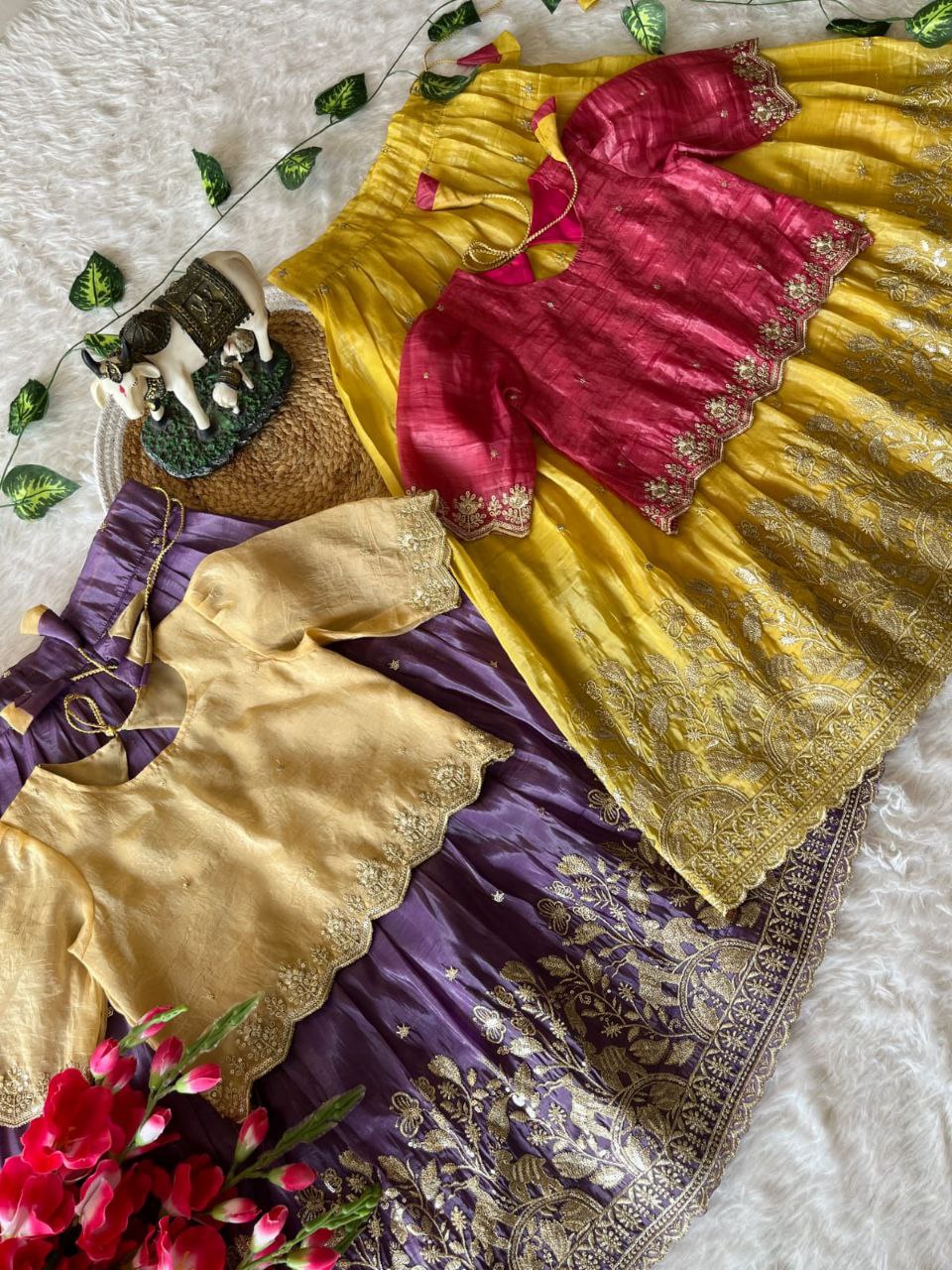 ✨ Golden Grace Tradition – Kids Designer Lehenga Set ✨