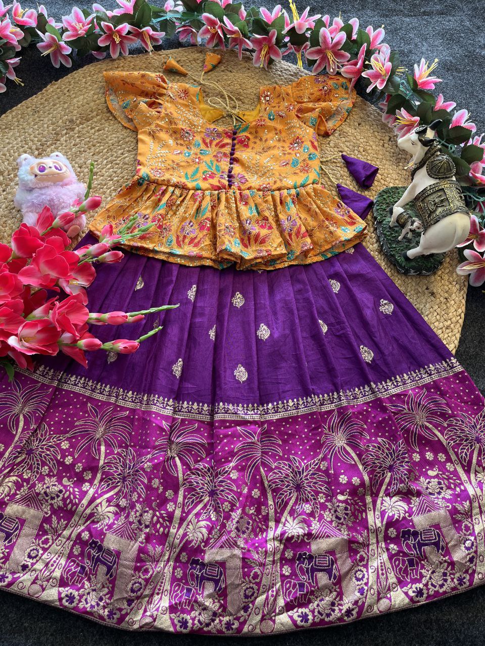 ✨ Dola Weave Elegance – Kids Designer Lehenga Set ✨