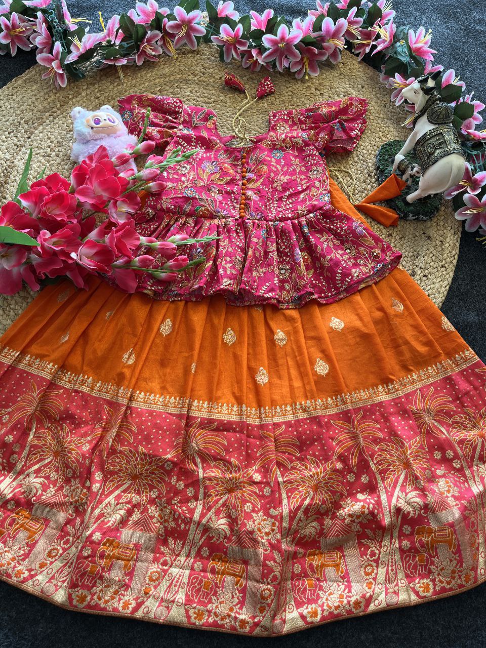 ✨ Dola Weave Elegance – Kids Designer Lehenga Set ✨
