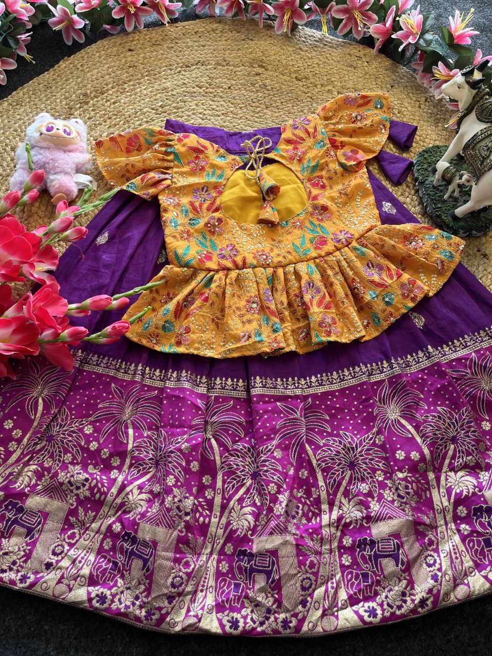 ✨ Dola Weave Elegance – Kids Designer Lehenga Set ✨