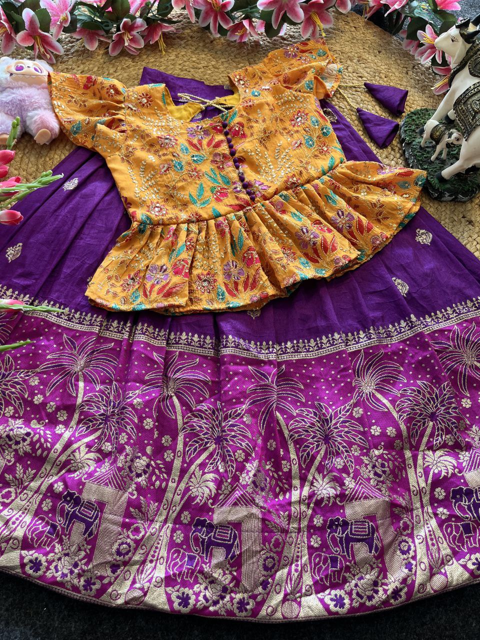 ✨ Dola Weave Elegance – Kids Designer Lehenga Set ✨