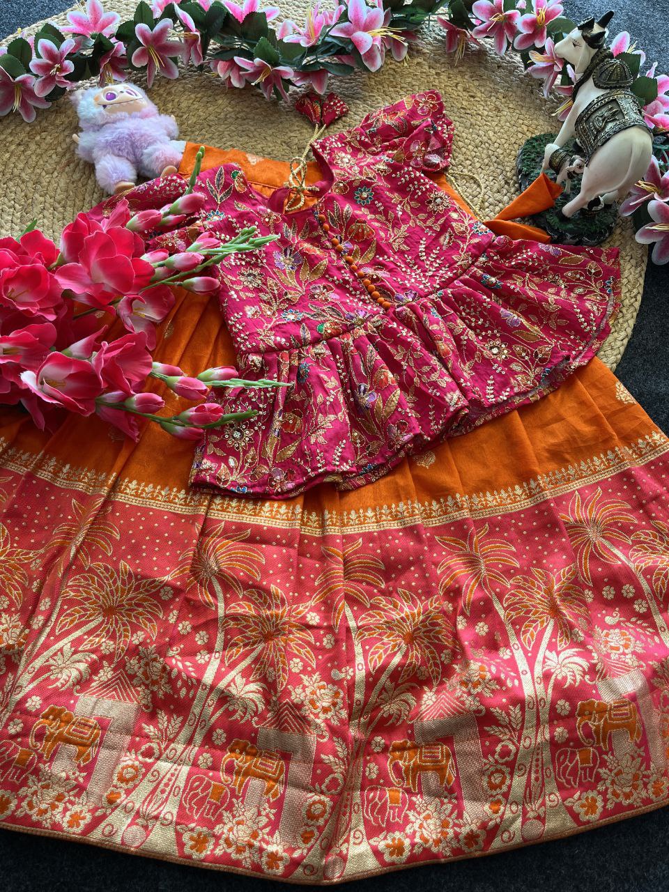 ✨ Dola Weave Elegance – Kids Designer Lehenga Set ✨
