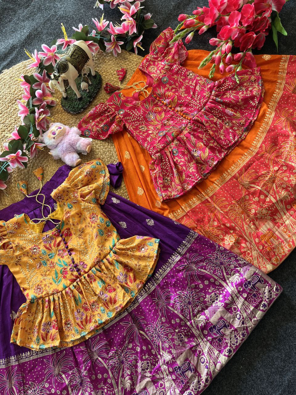 ✨ Dola Weave Elegance – Kids Designer Lehenga Set ✨