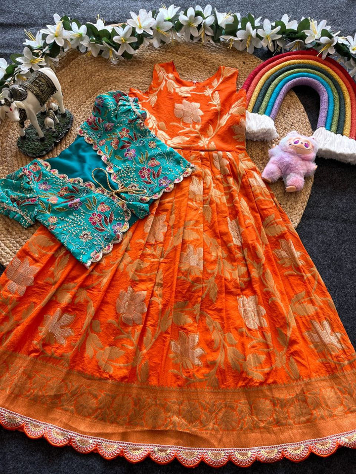 ✨ Khadi Elegance Layer – Kids Gown with Coat Set ✨