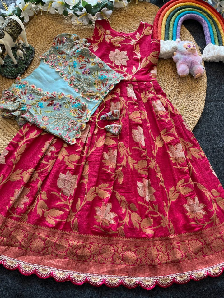 ✨ Khadi Elegance Layer – Kids Gown with Coat Set ✨